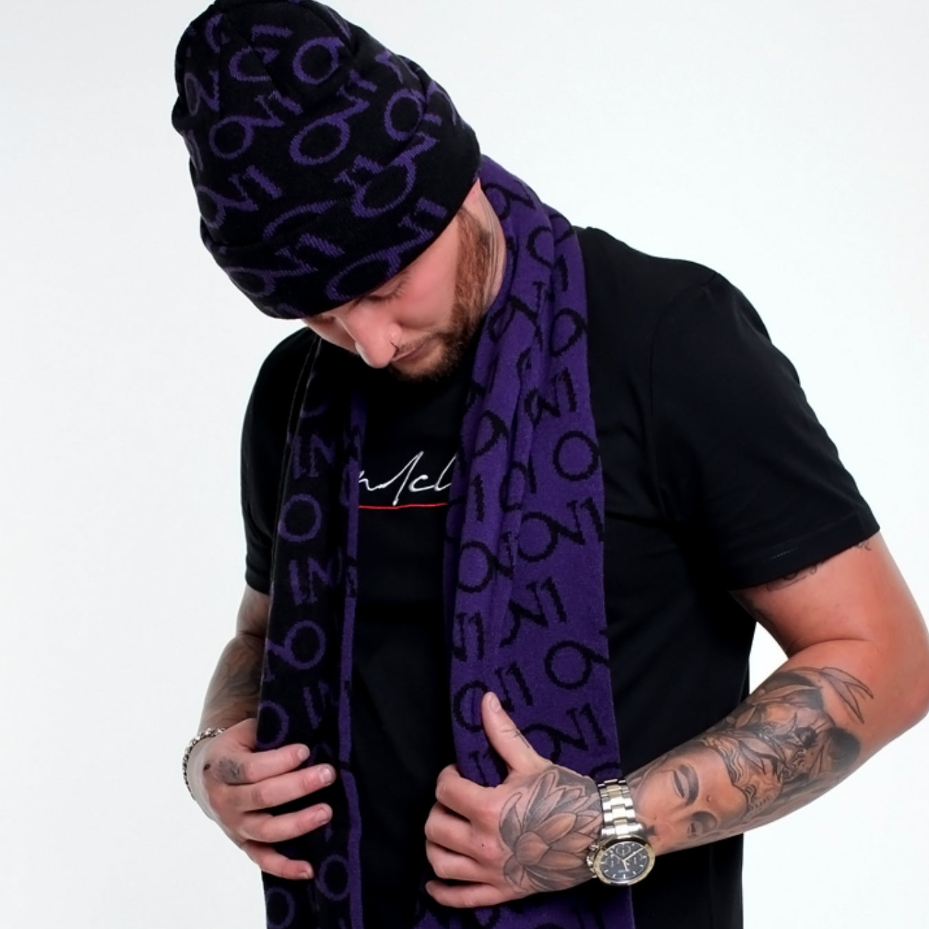 ON1 Beanie And Scarf - Purple|Black